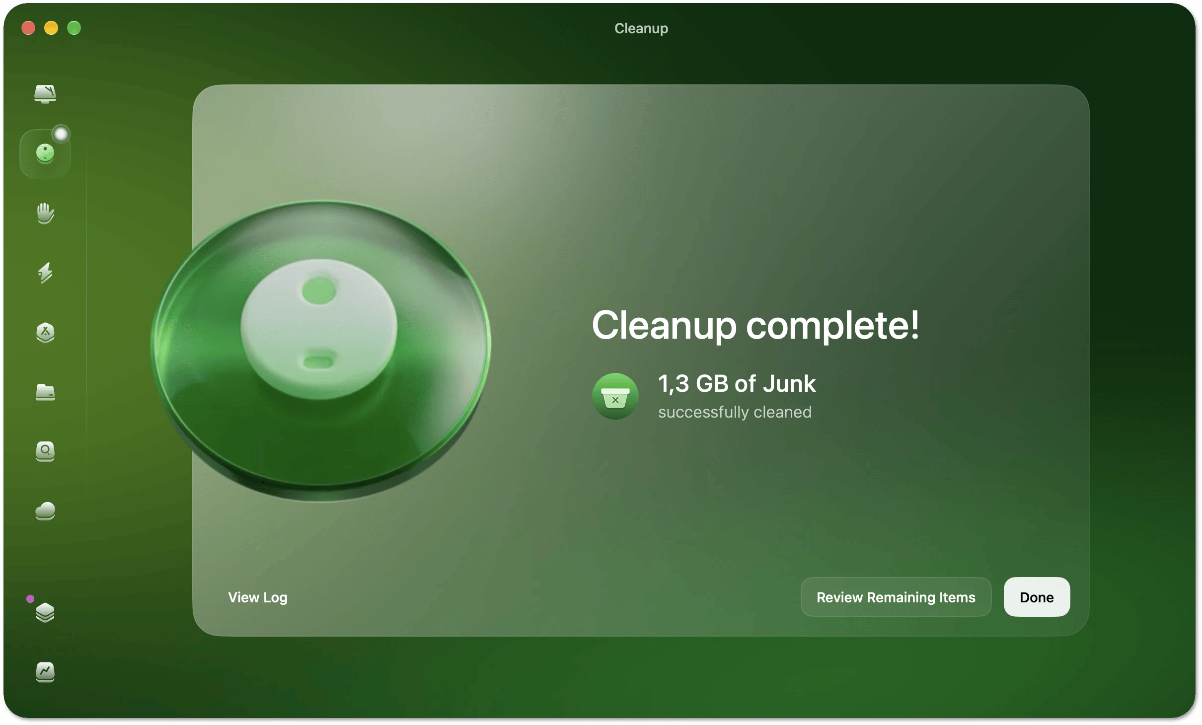 Cleanup results summary screen