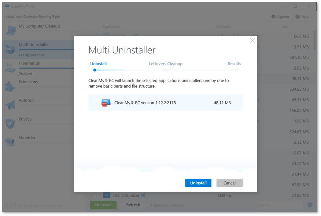 The Uninstall dialog