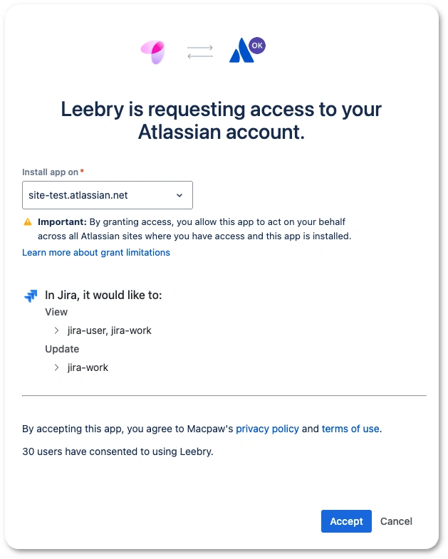 Jira authorization request