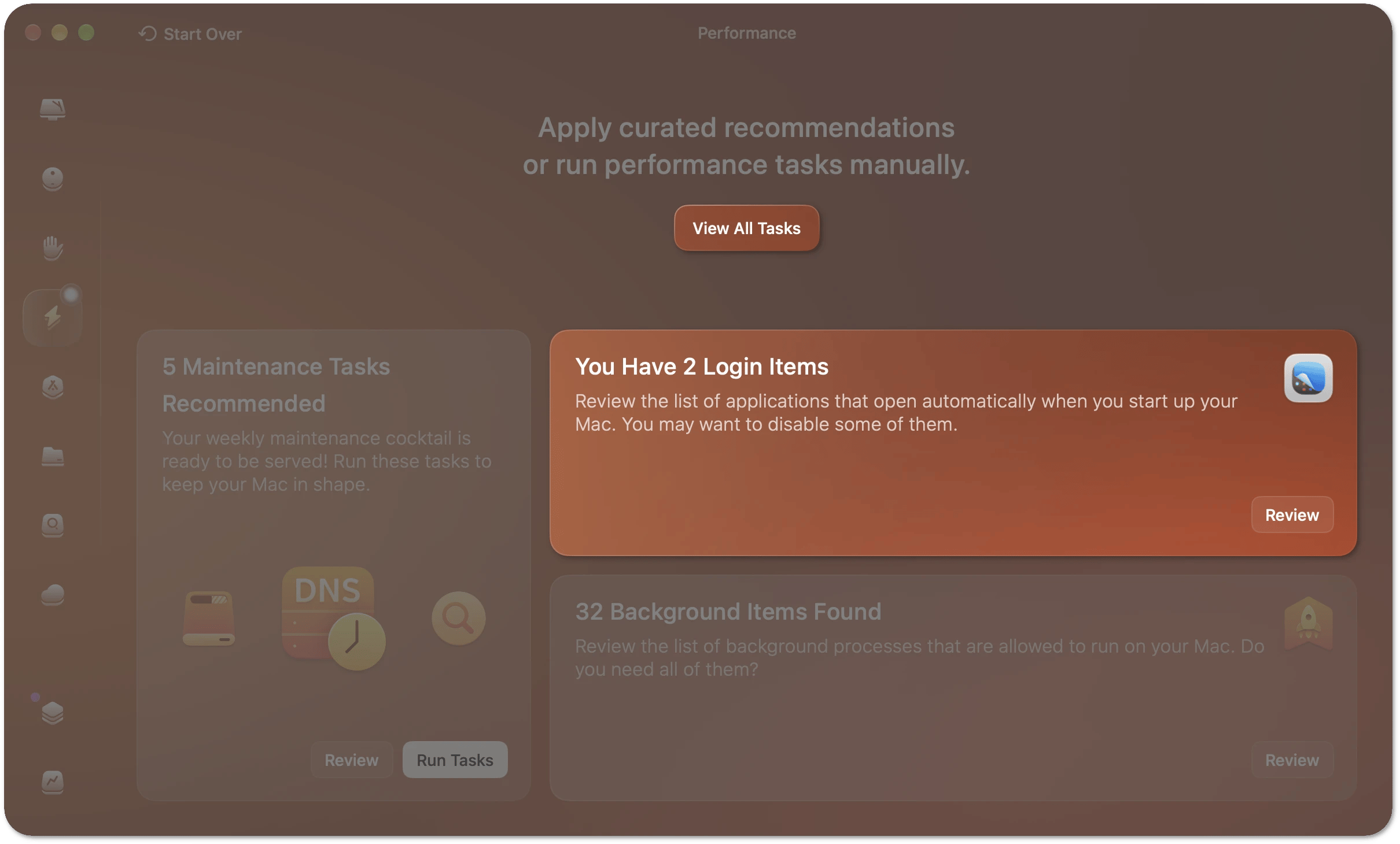 The scan summary in the Performance module