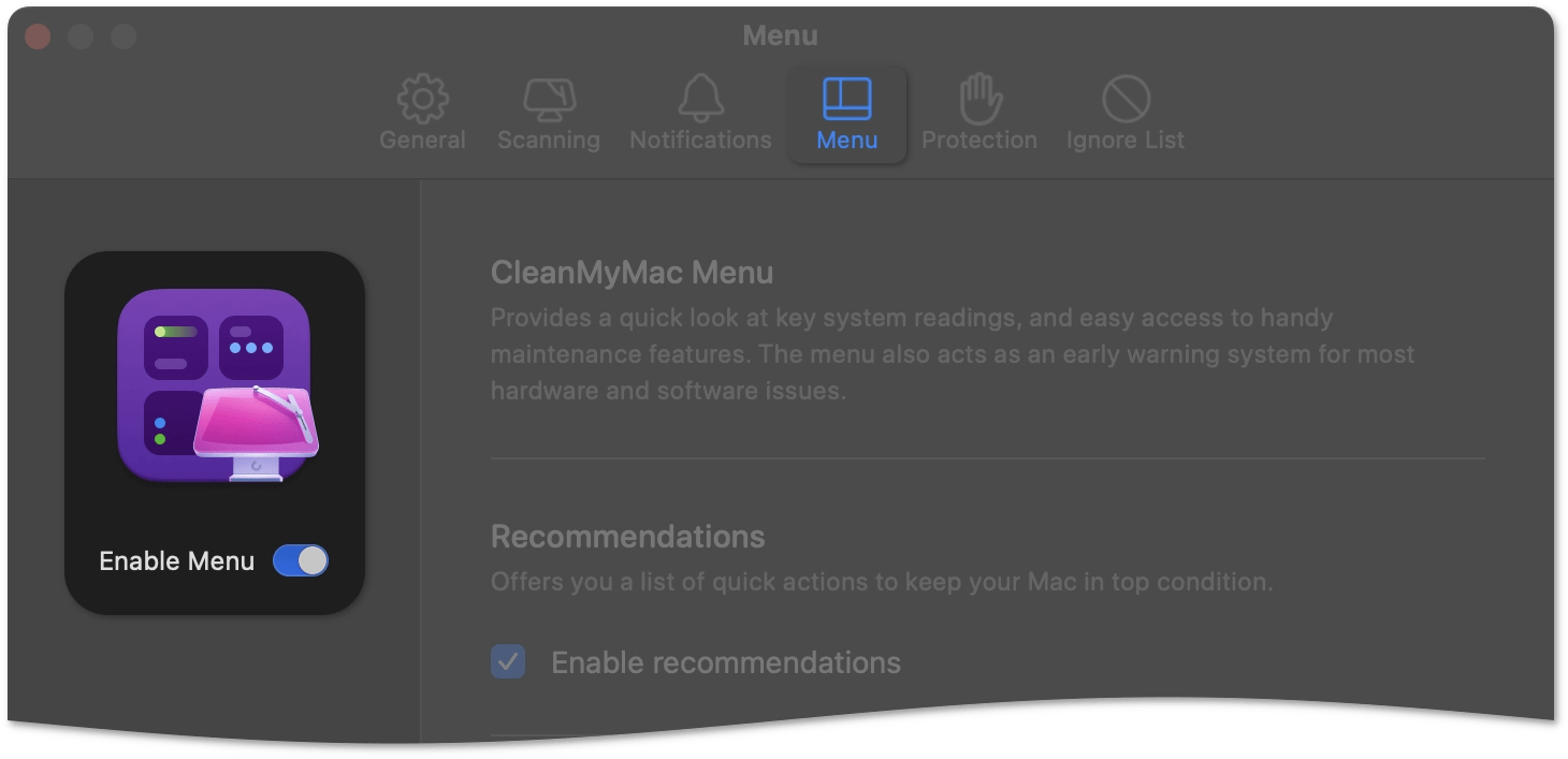Turn the Menu on or off