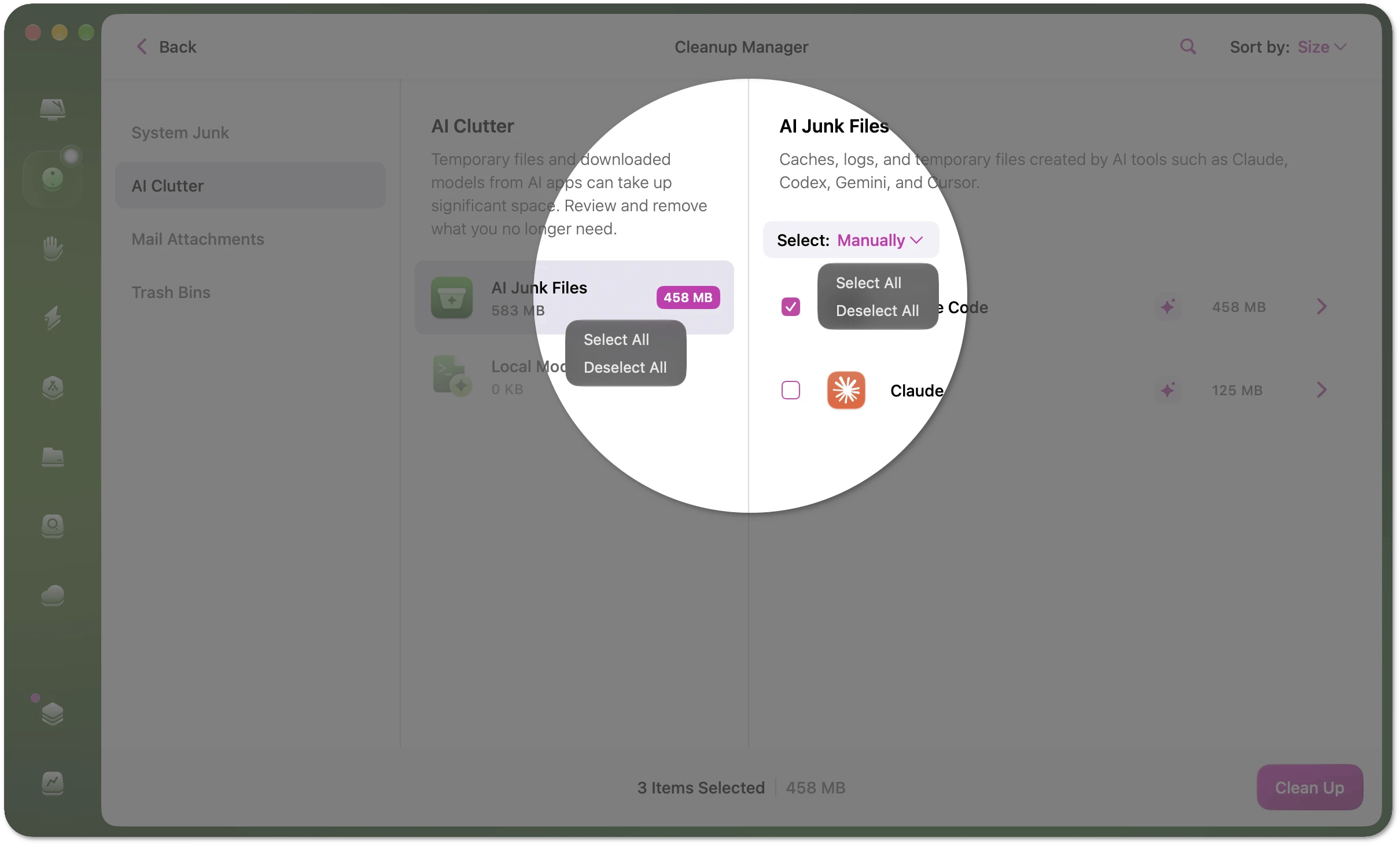 Select All and Deselect All options for a group and for the item list