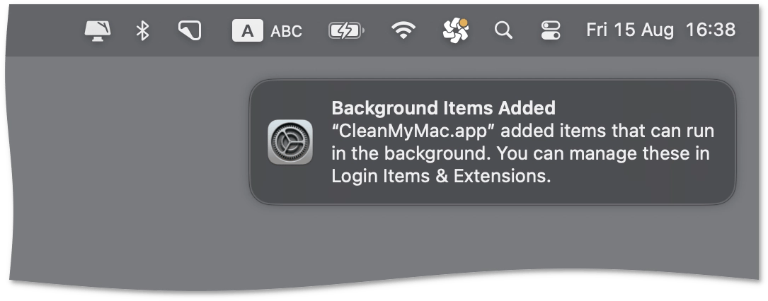 Background items notification