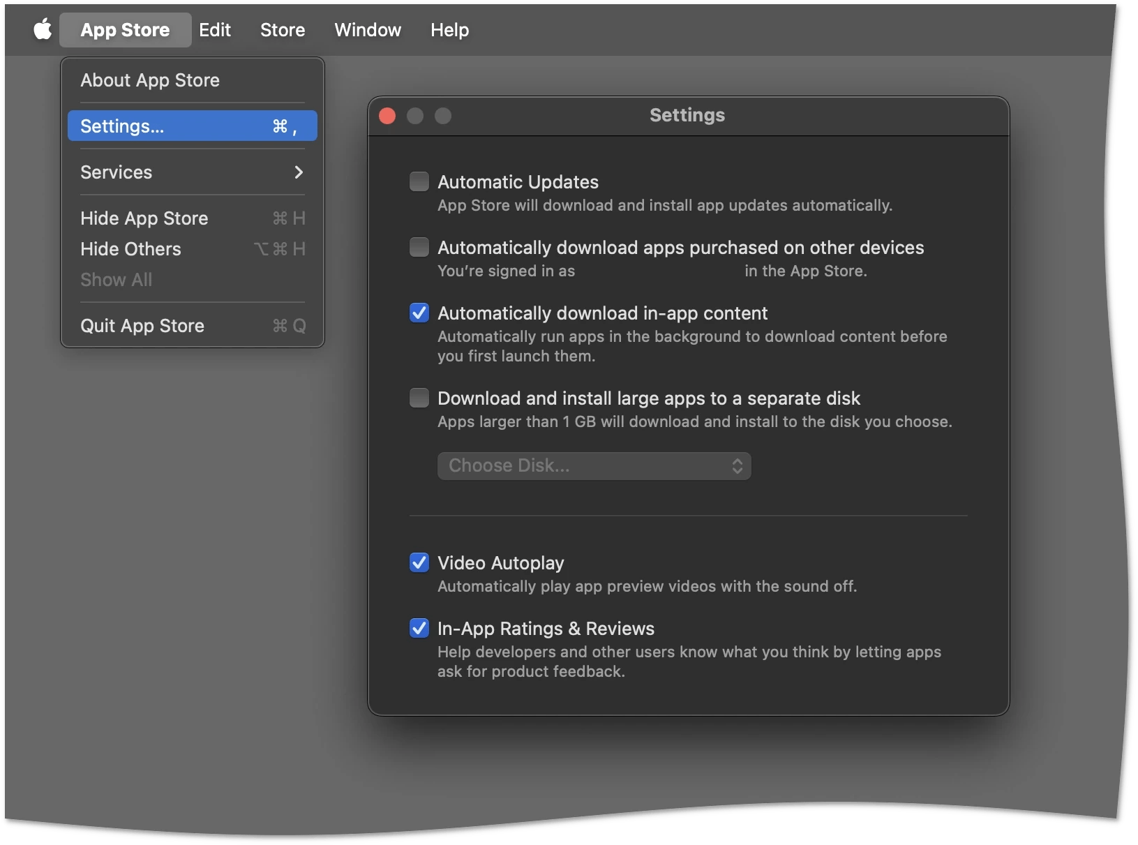App Store update settings