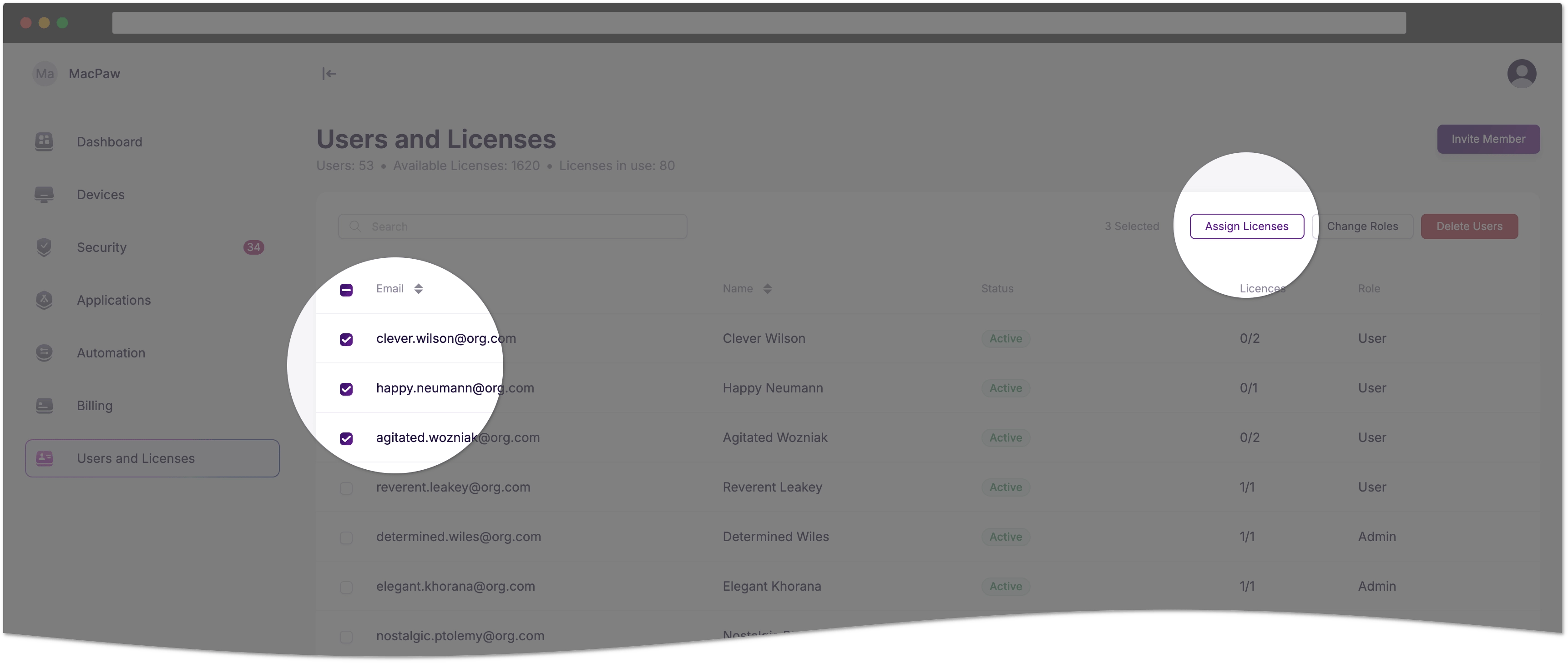 Multiple users and the Assign Licenses button