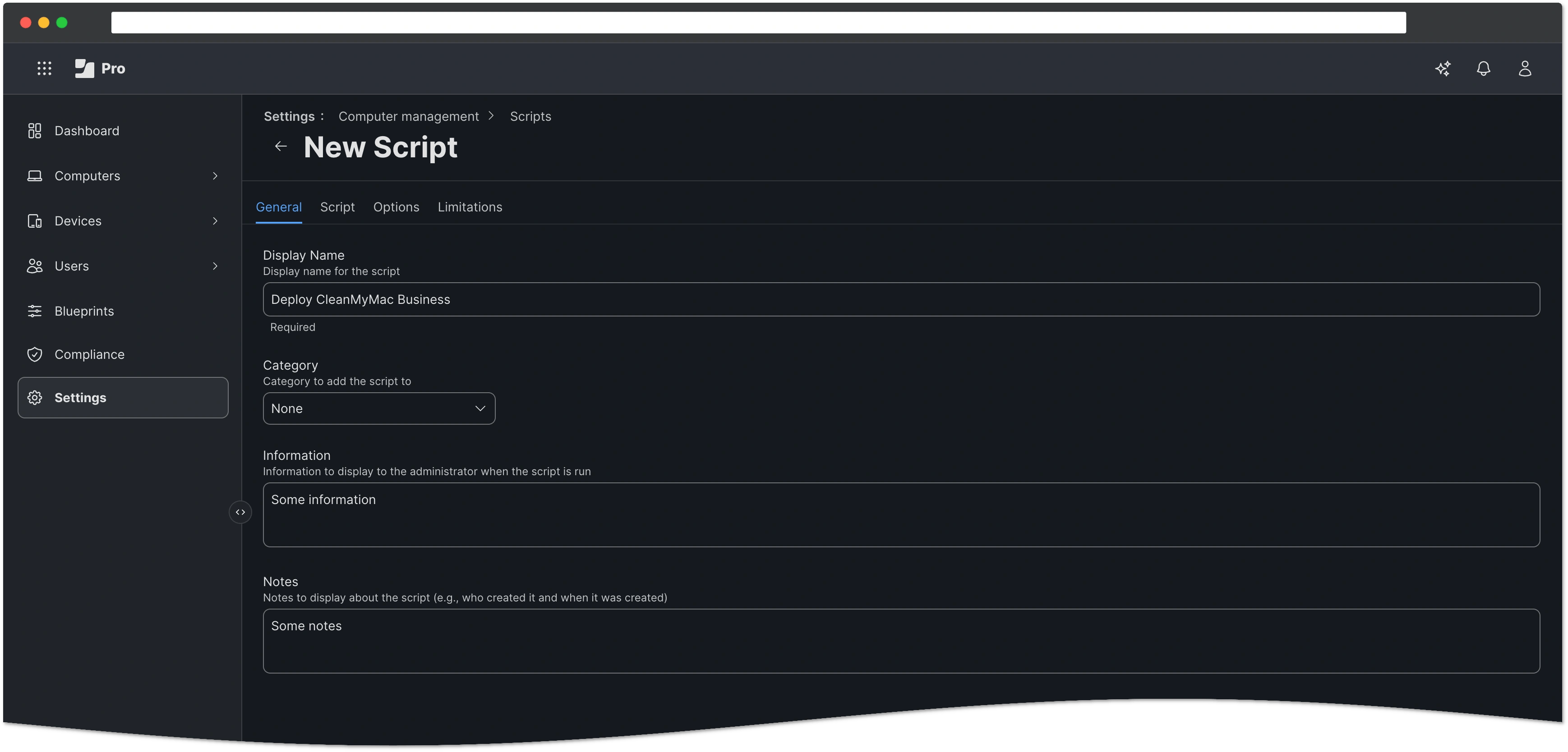 Provide general script details