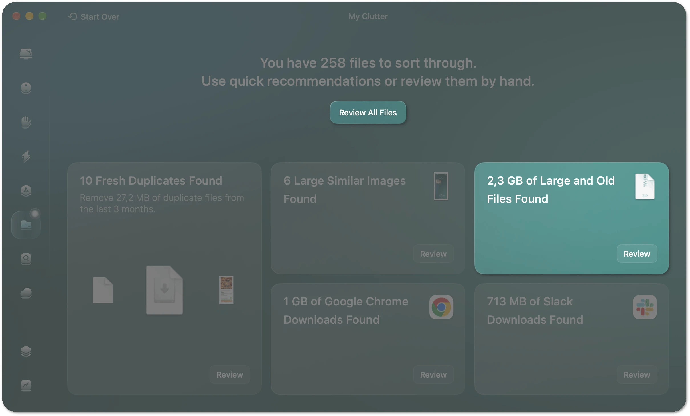 Scan results with category tiles