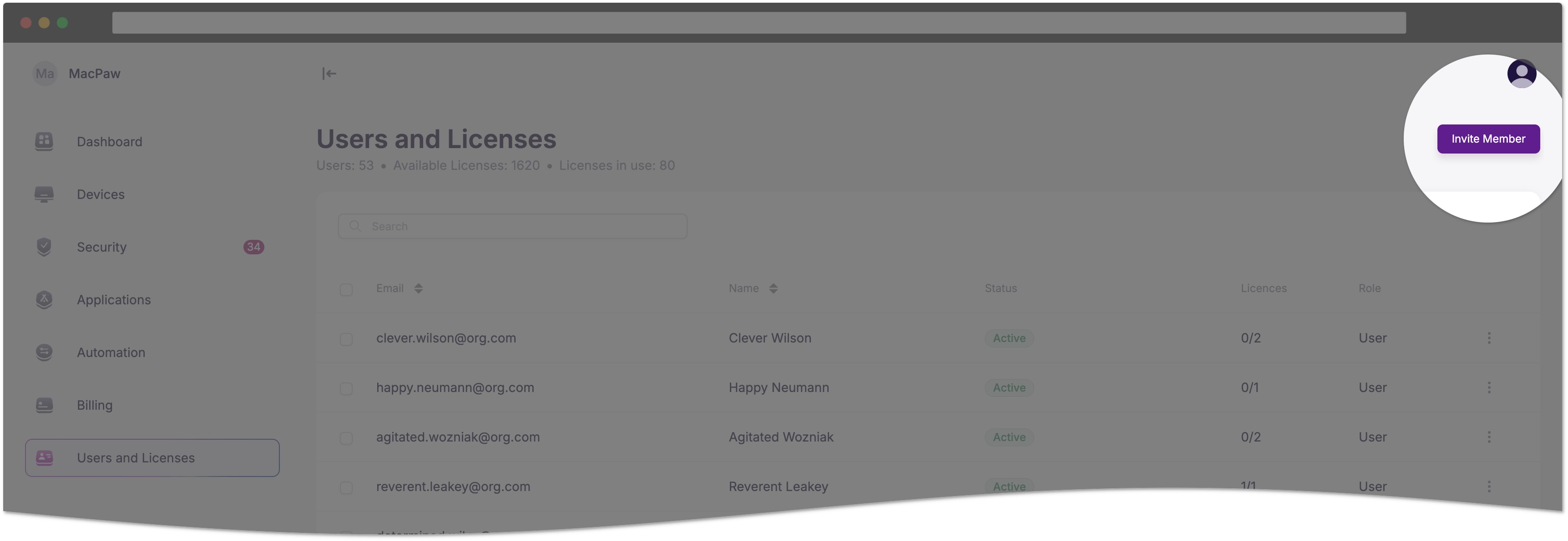 The Invite Member button