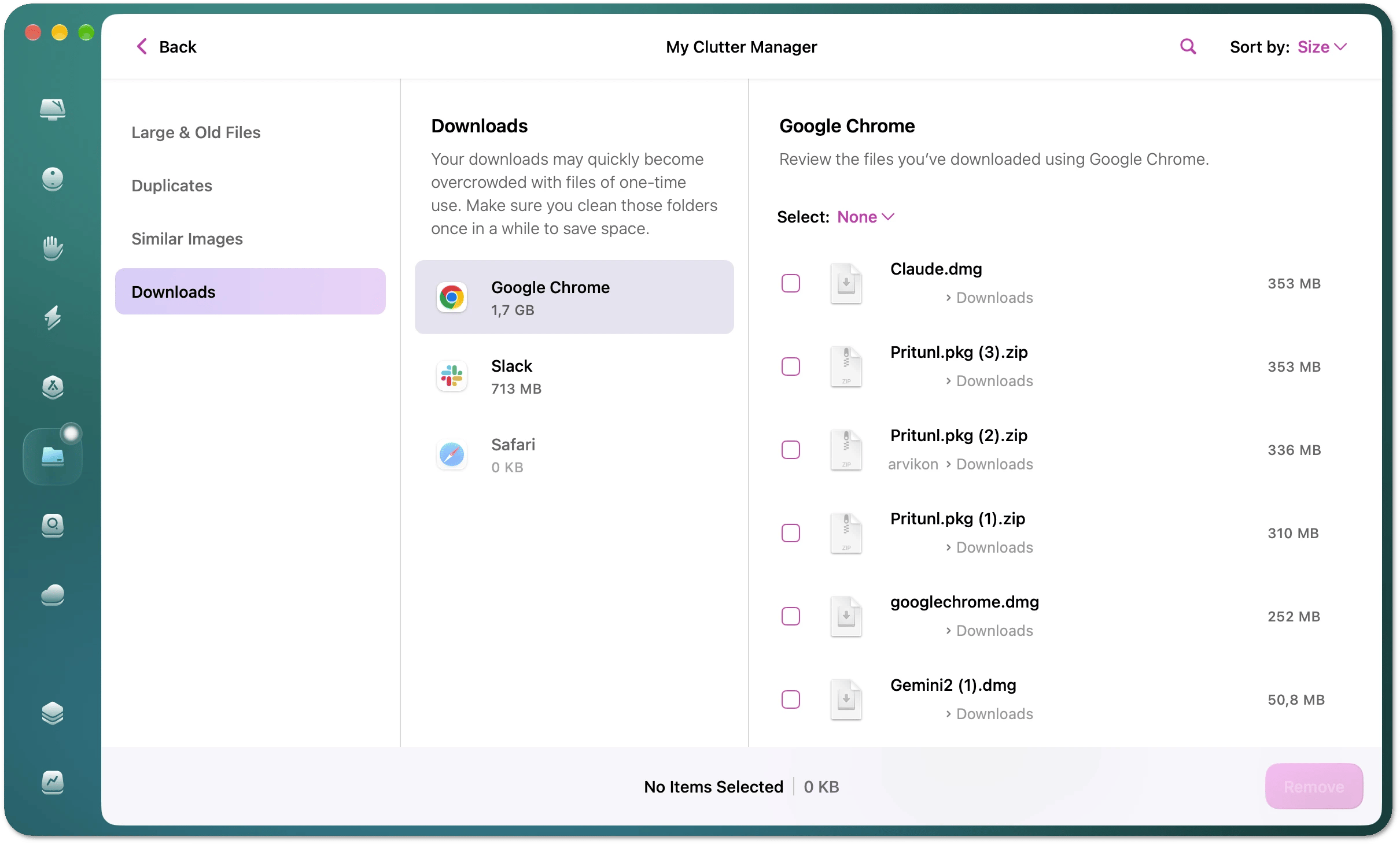 Downloaded files grouped by app