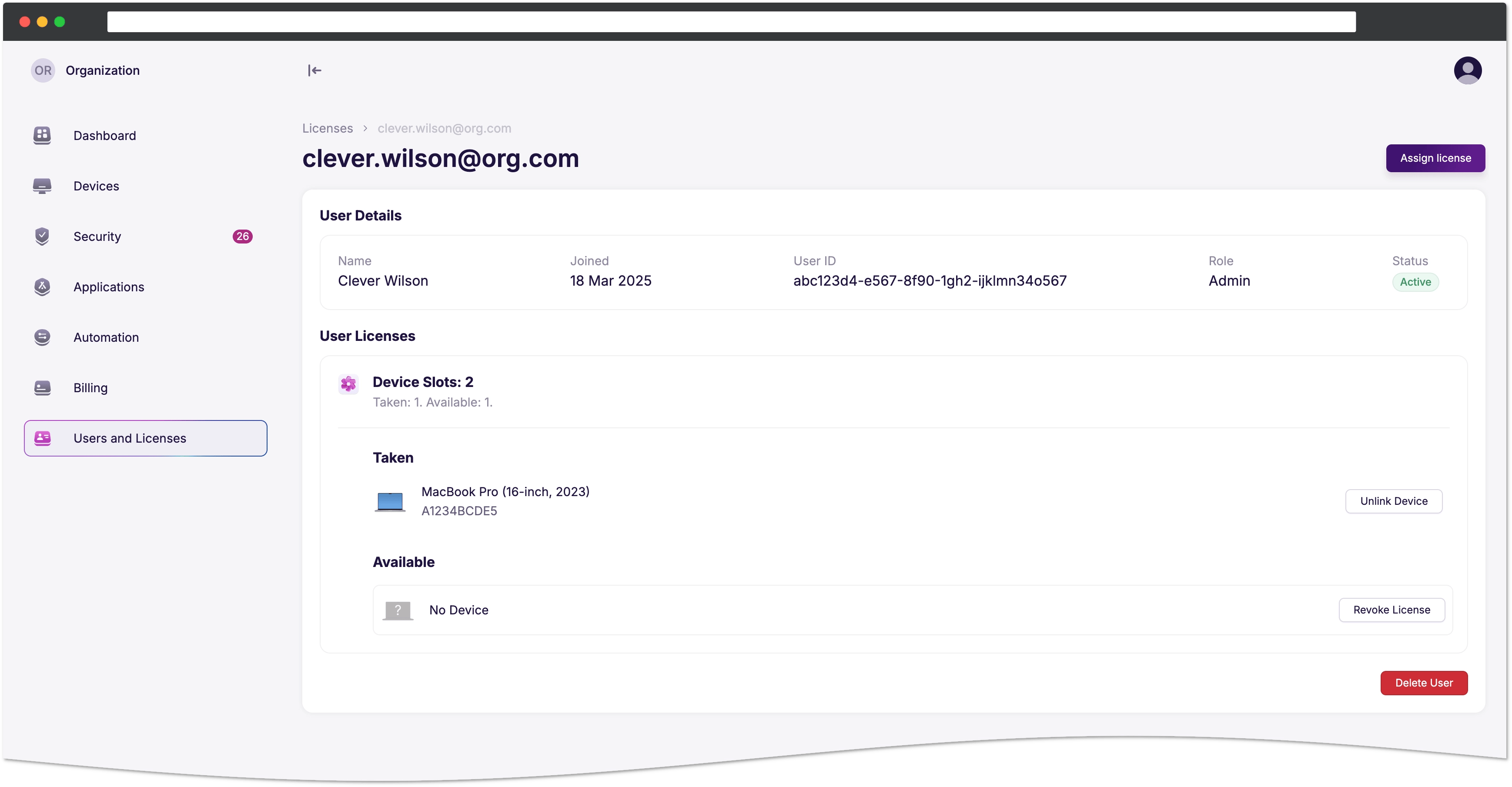 User details