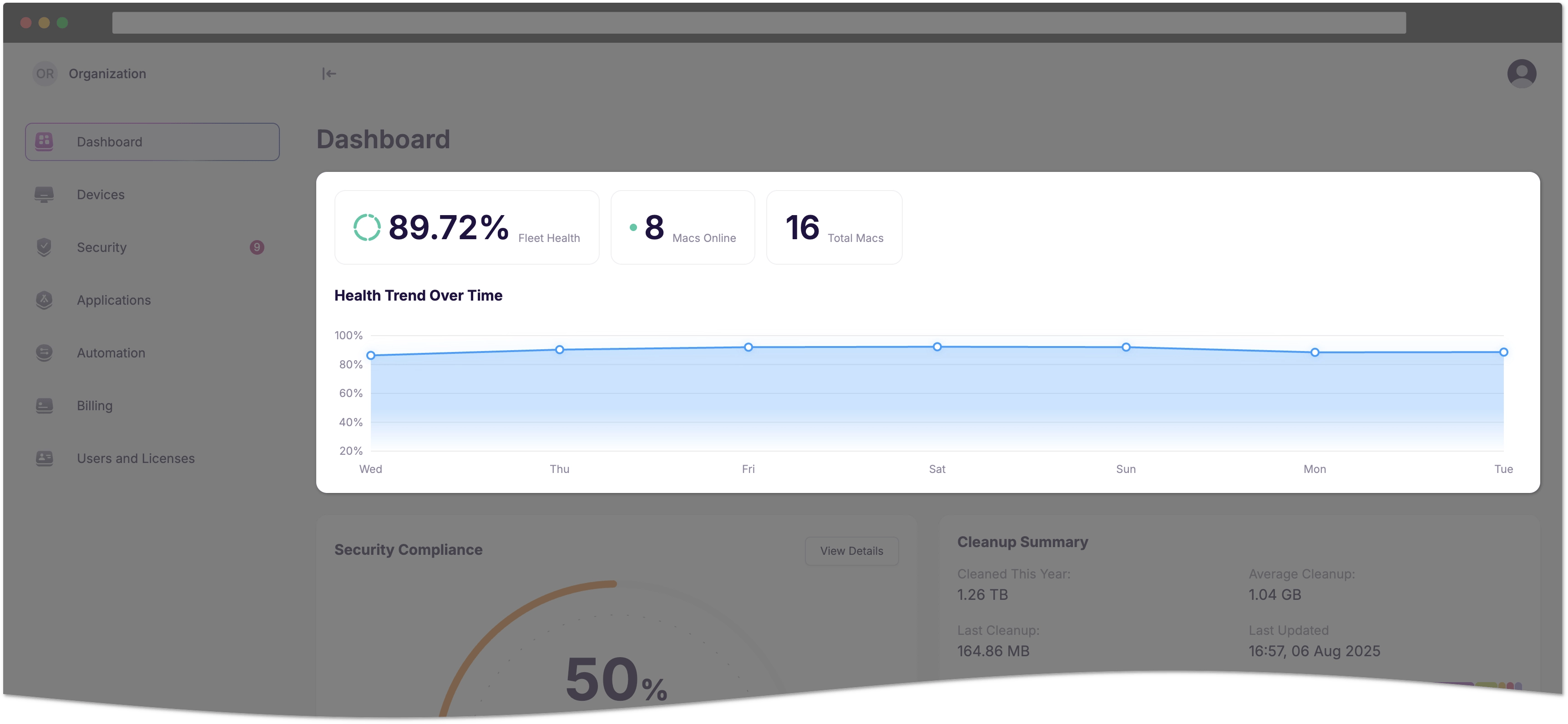 Mac health in the Admin Dashboard