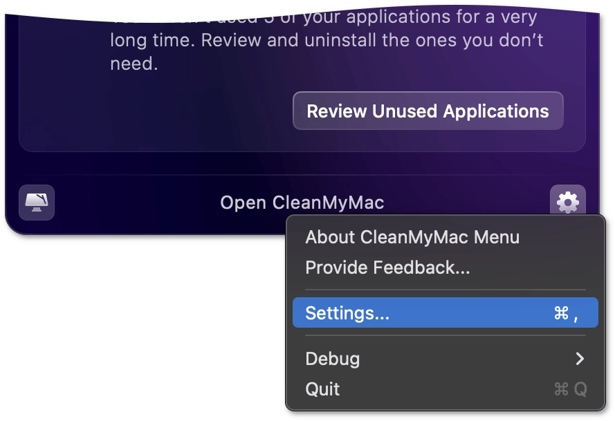 Settings in the Menu