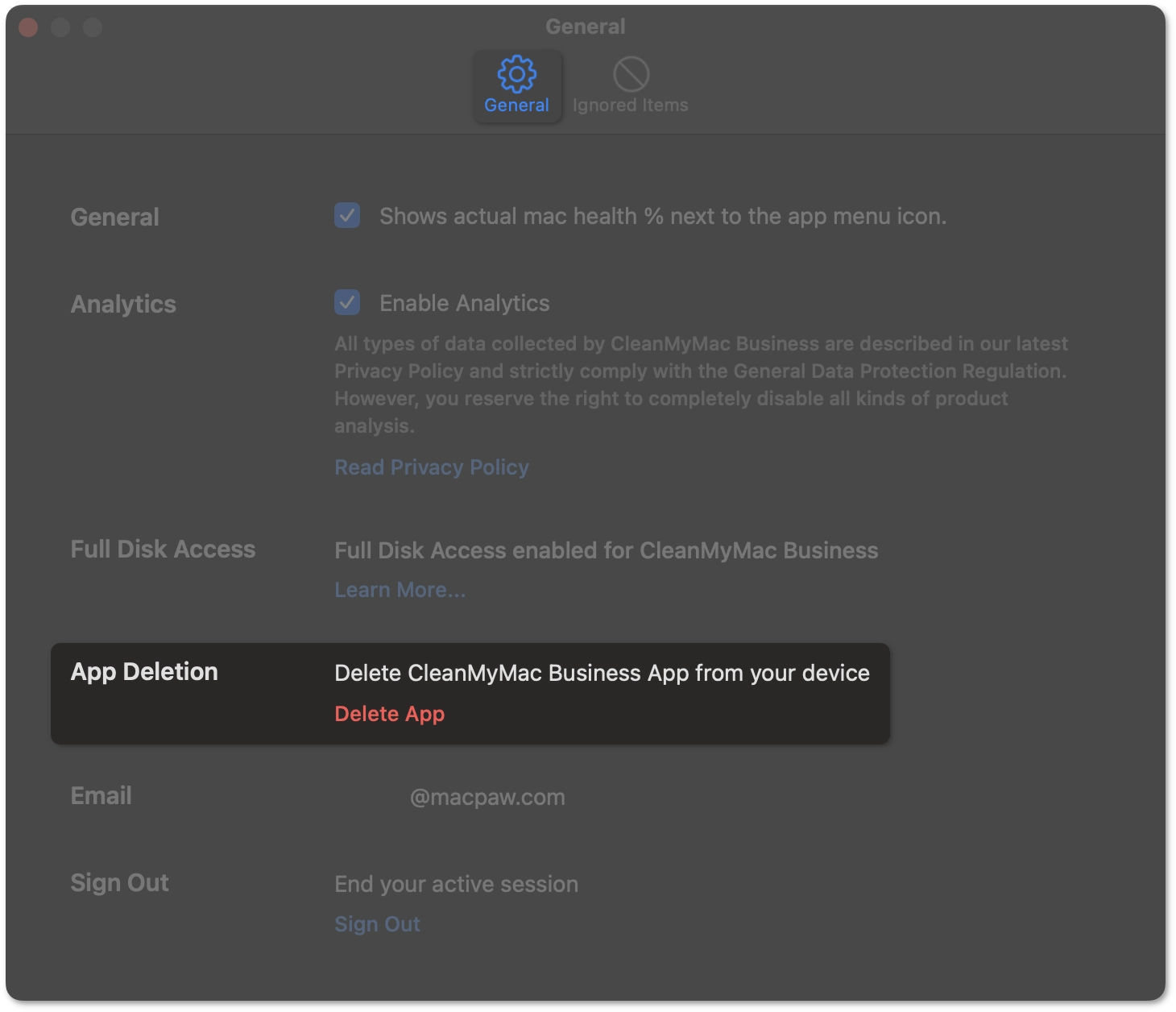 App settings