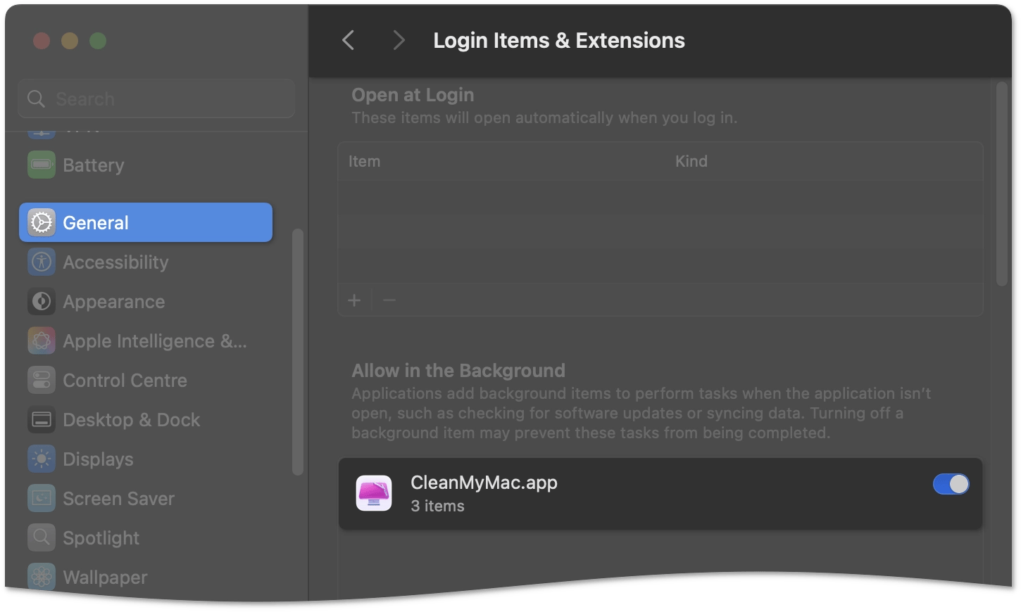 Turn login items on