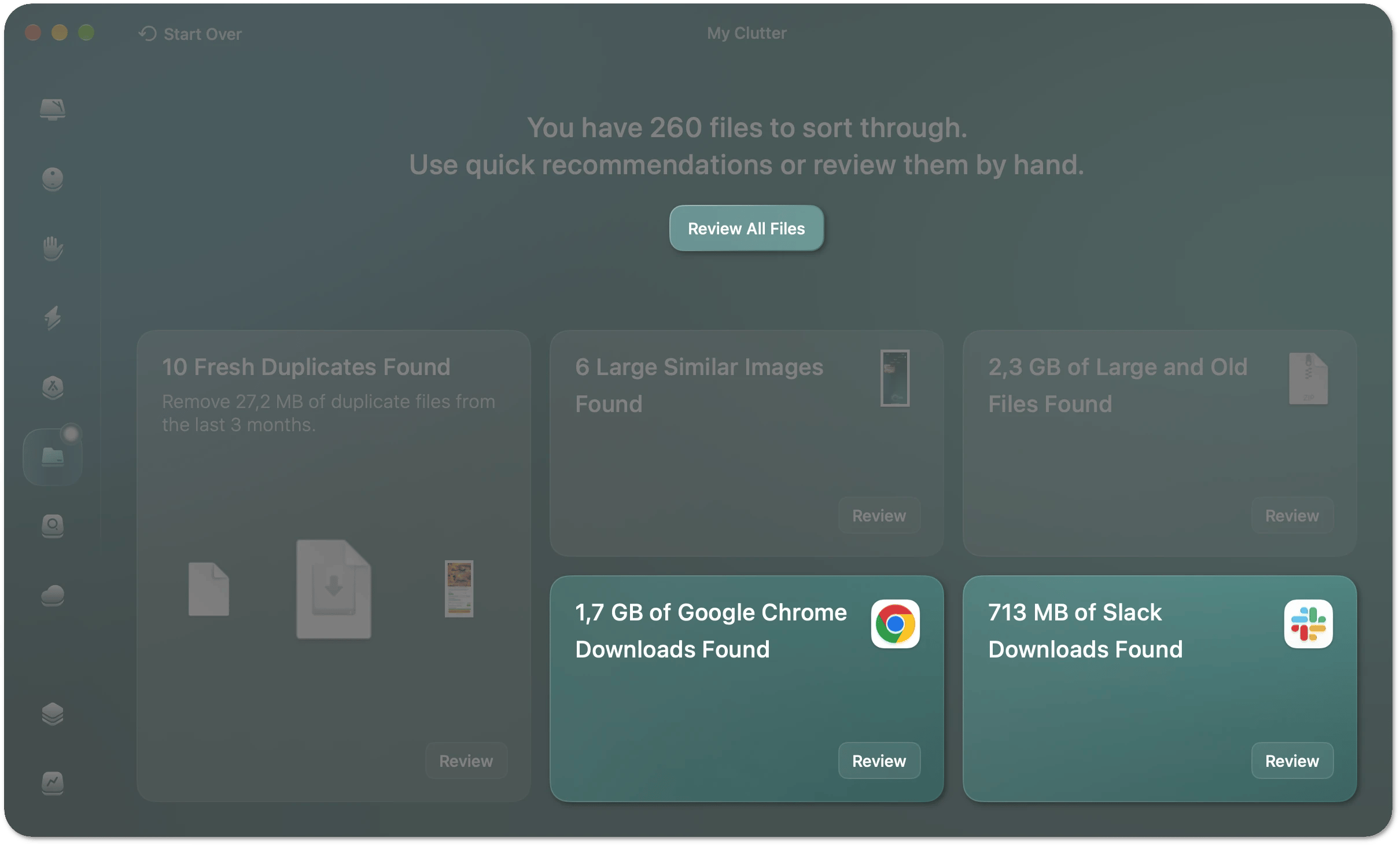 Scan results with category tiles