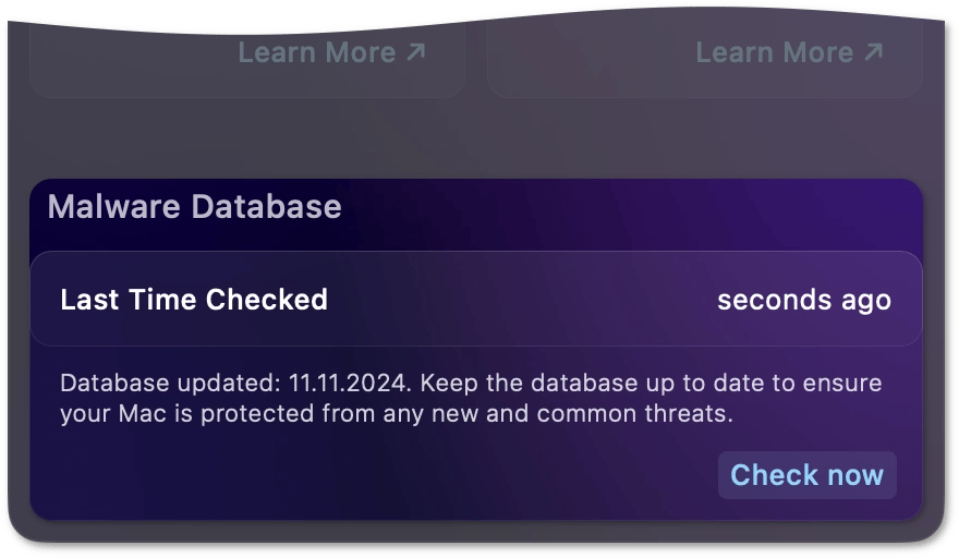 Malware database status