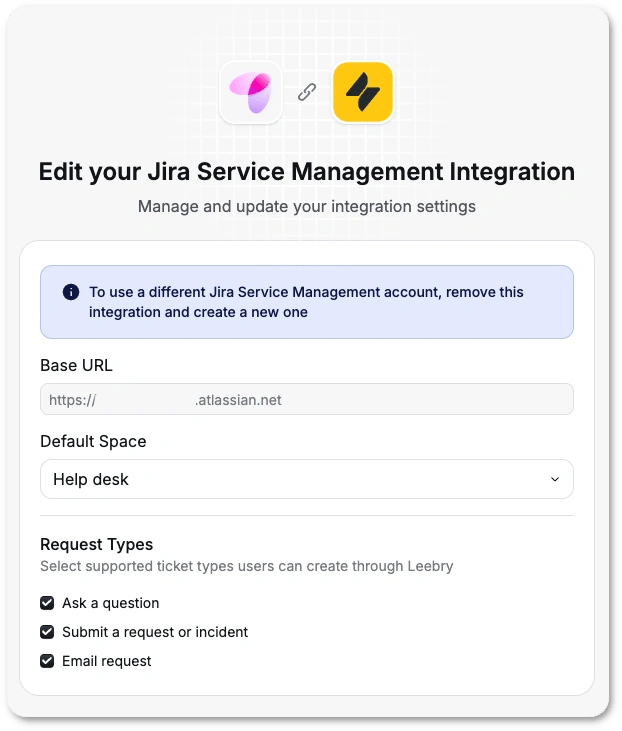 Edit JSM integration details in Leebry