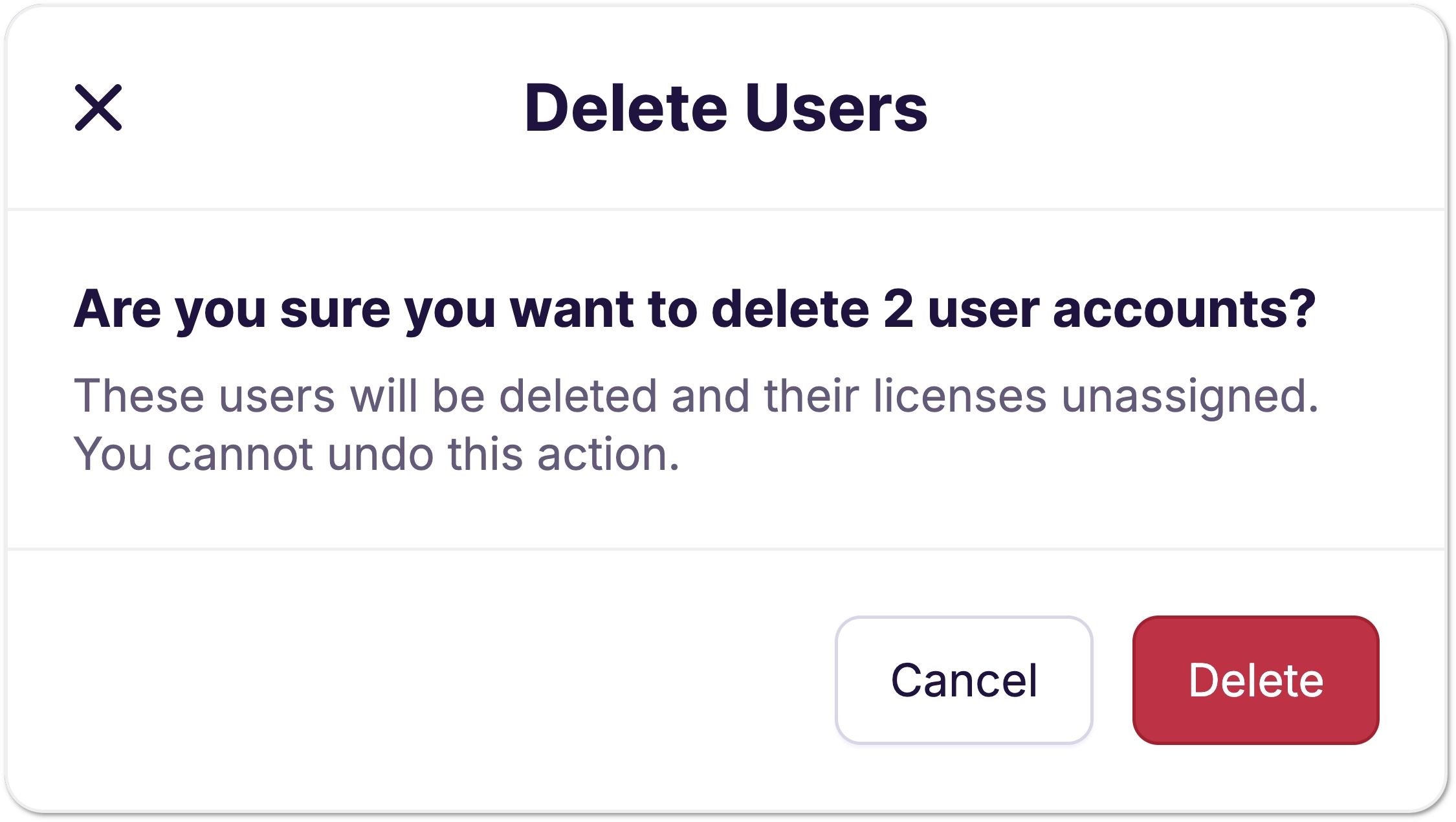The Delete Users dialog