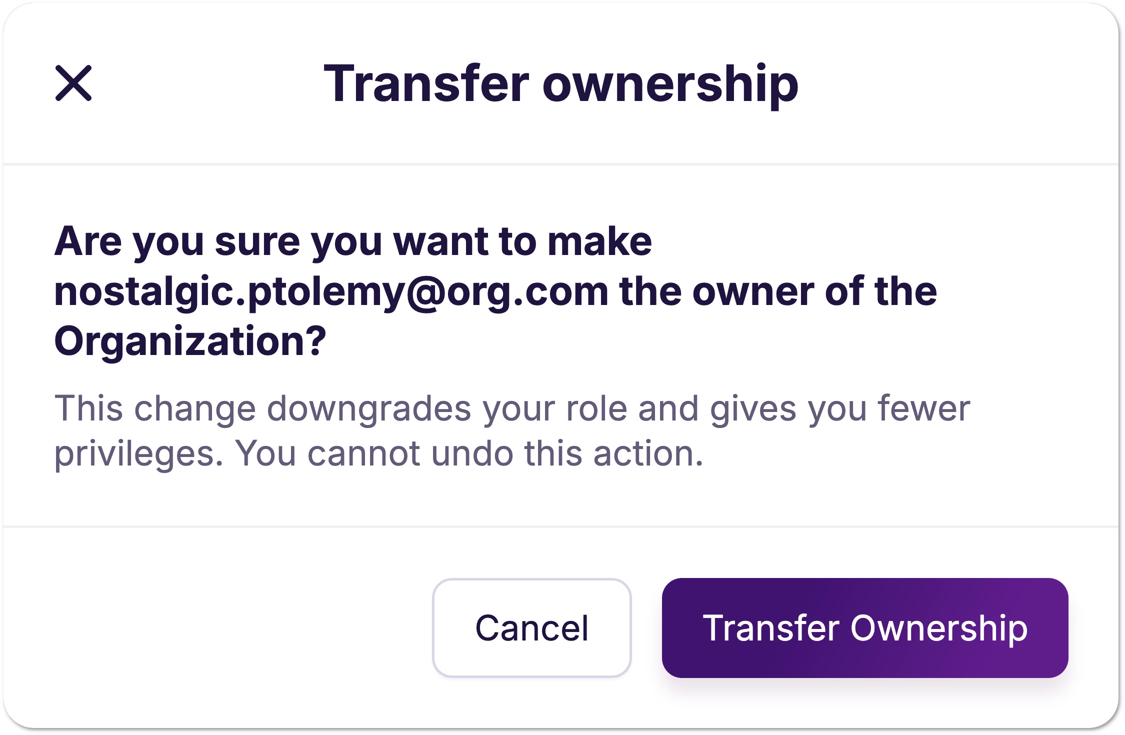 The Transfer ownership dialog