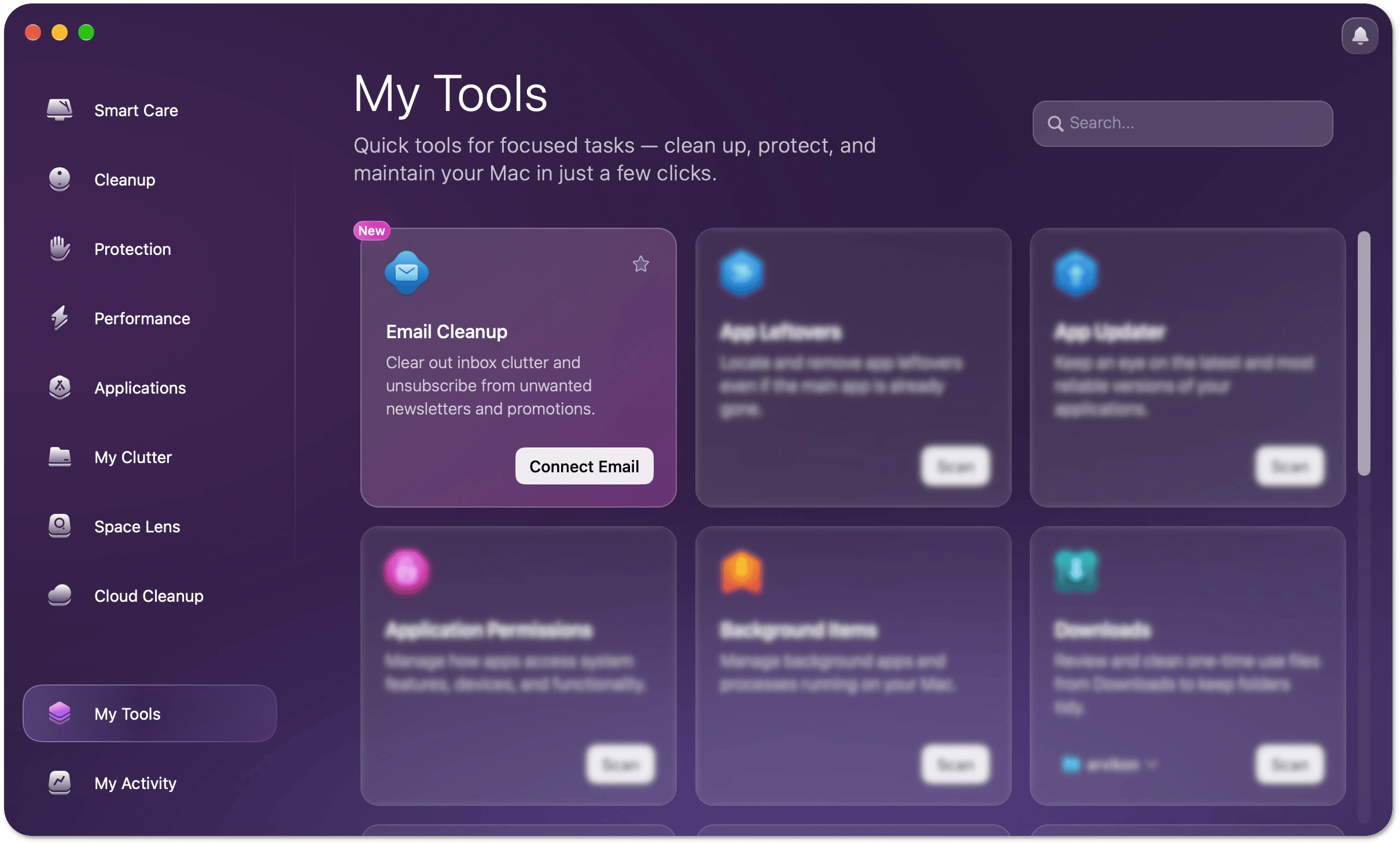Email Cleanup tile in My Tools with the Connect Email button