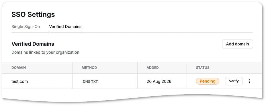 Example of a domain with the Pending status
