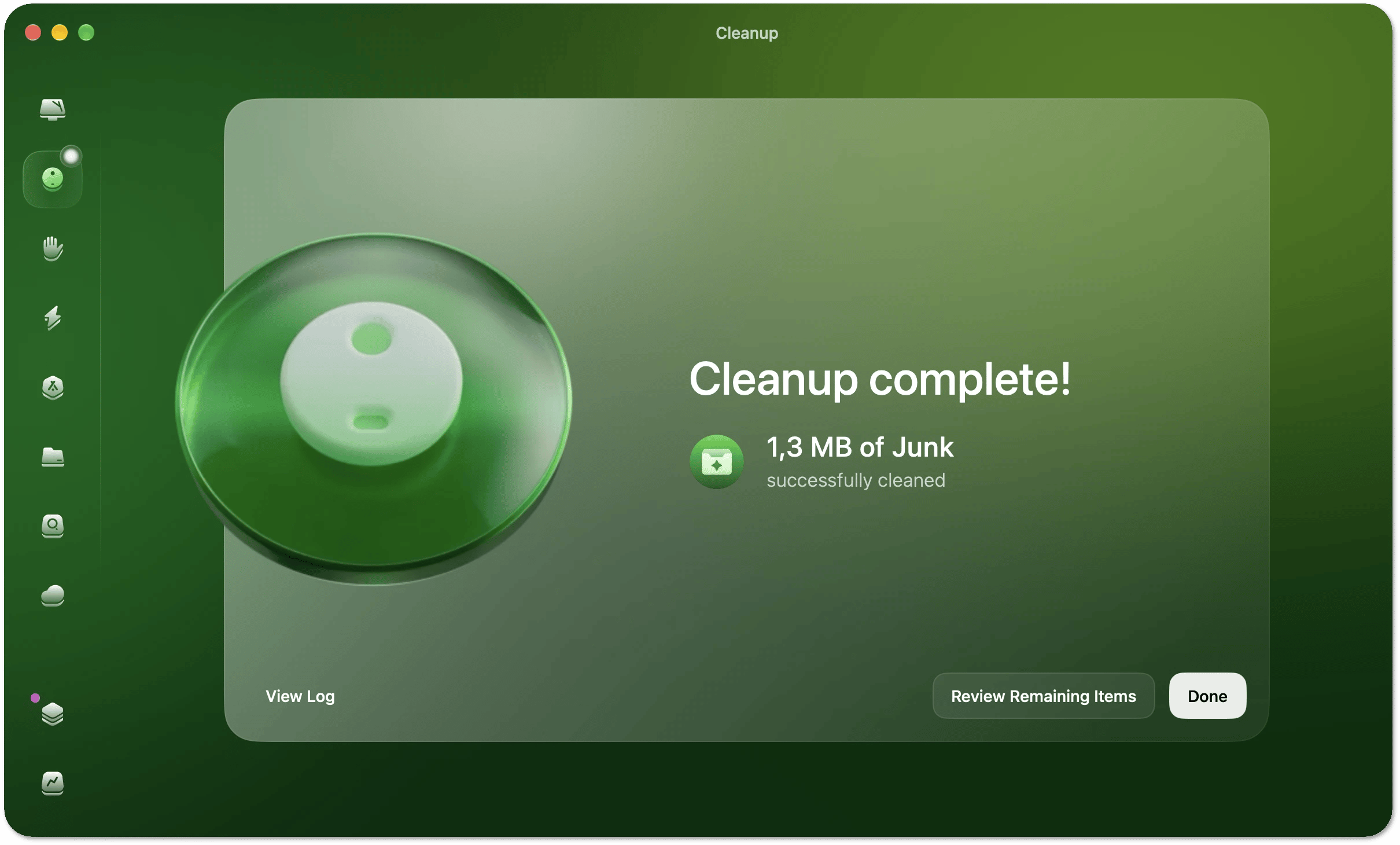 Cleanup results summary screen