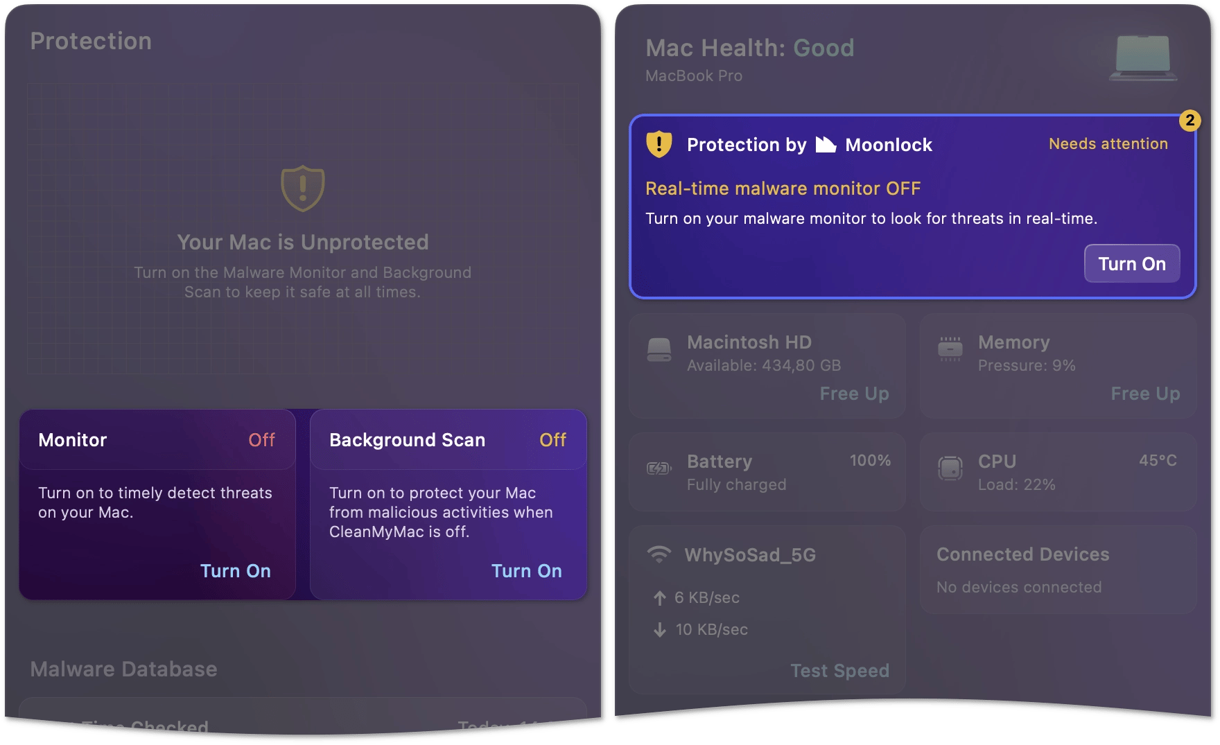 Real-time monitoring and background scanning status
