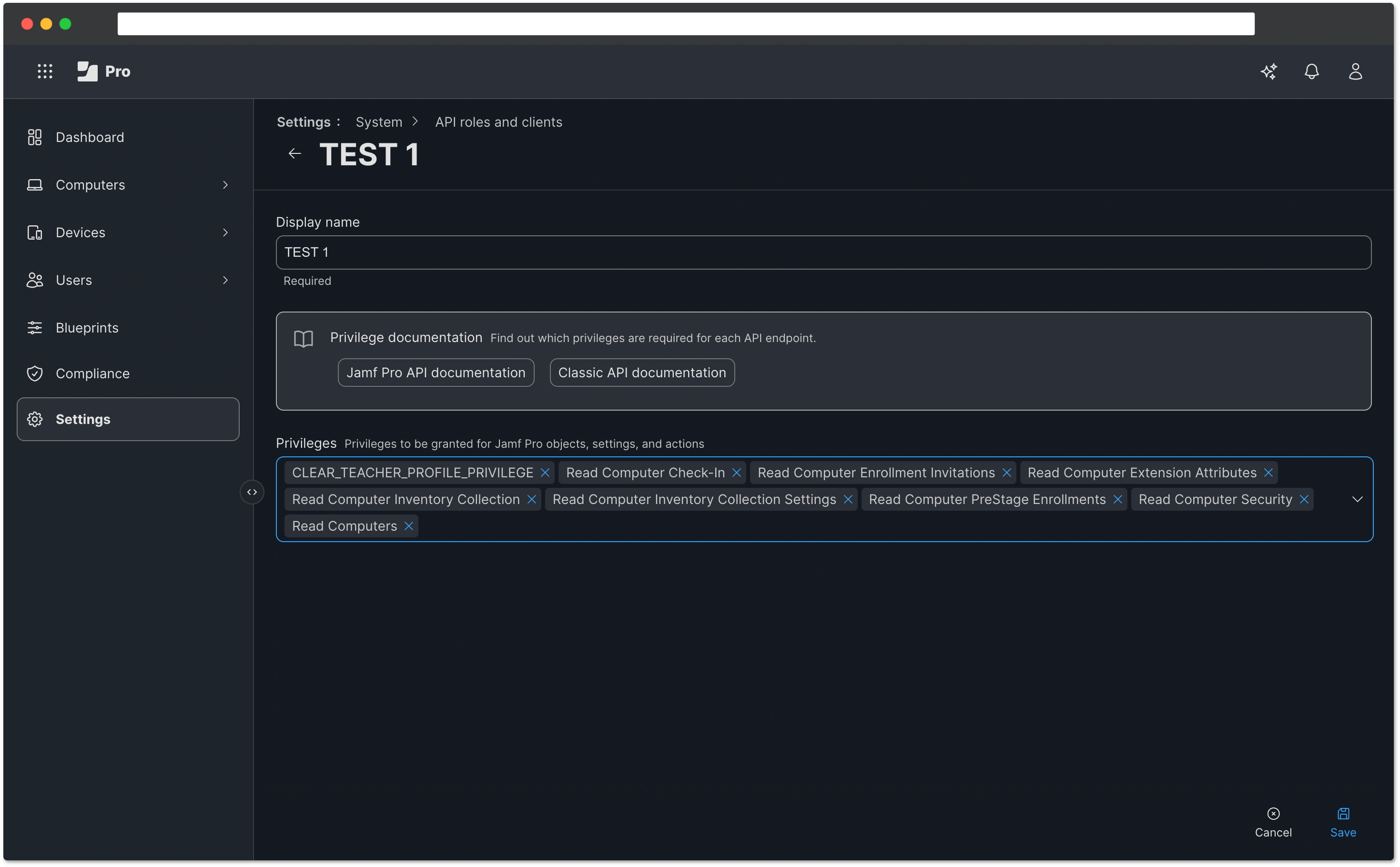 New API role settings