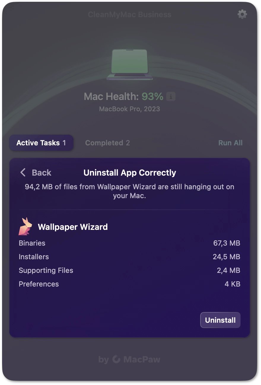 Uninstallation task details