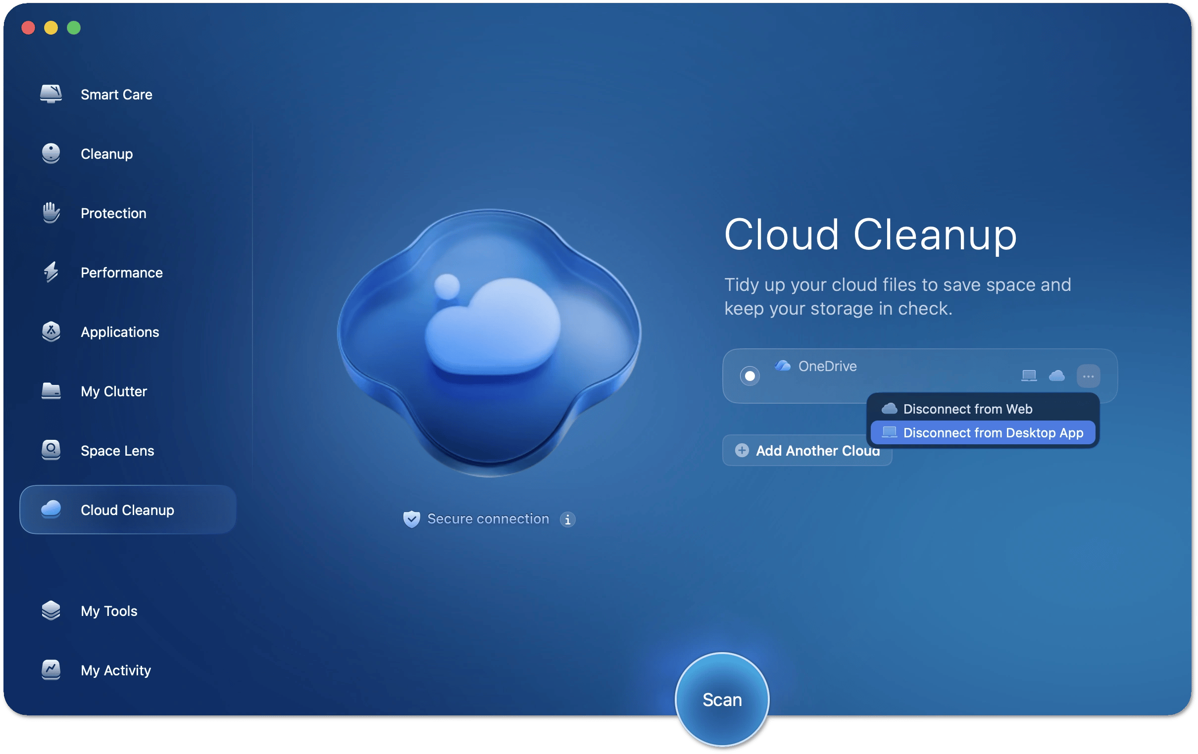 Disconnect OneDrive from Cloud Cleanup in CleanMyMac