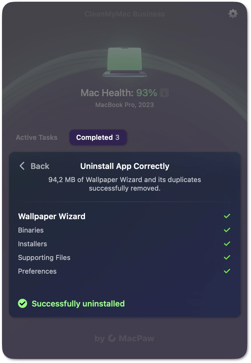 Uninstallation summary