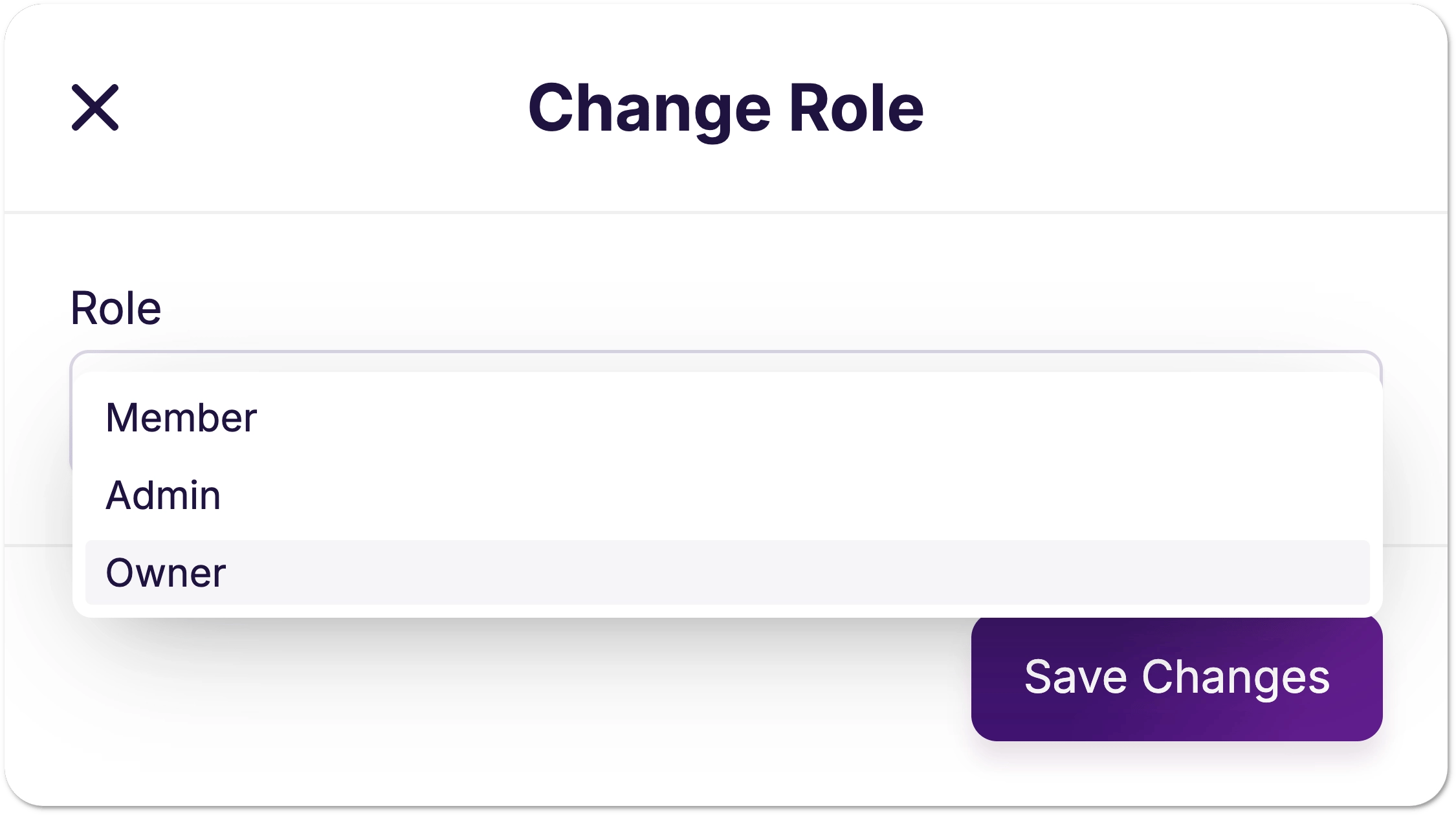 The Change Role dialog