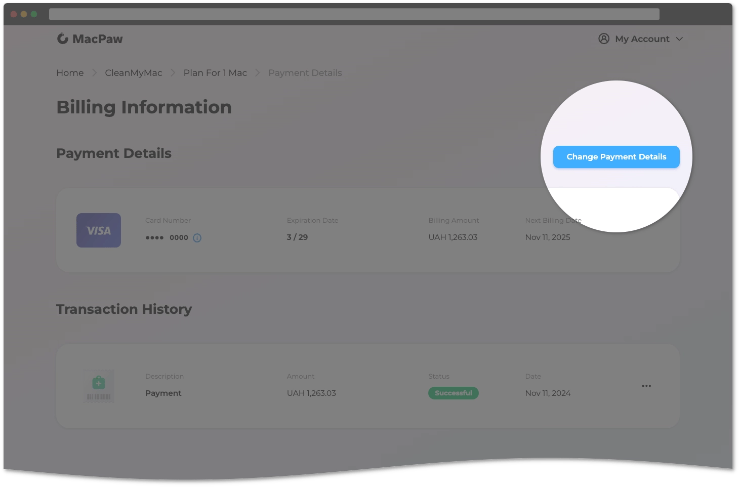 Change payment details