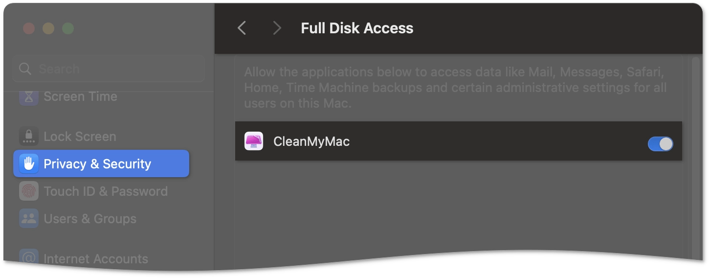Full Disk Access for CleanMyMac