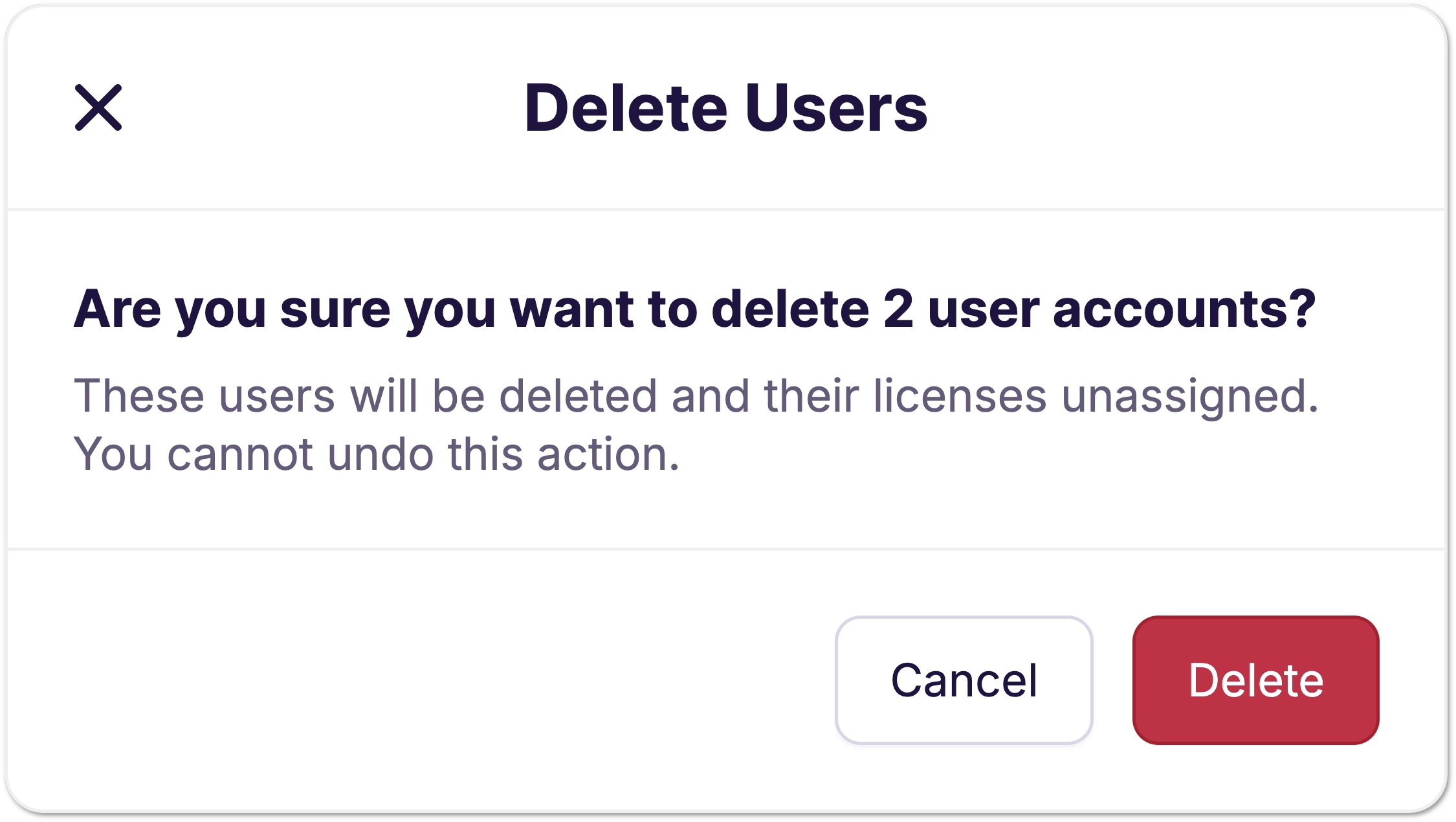 The Delete Users dialog