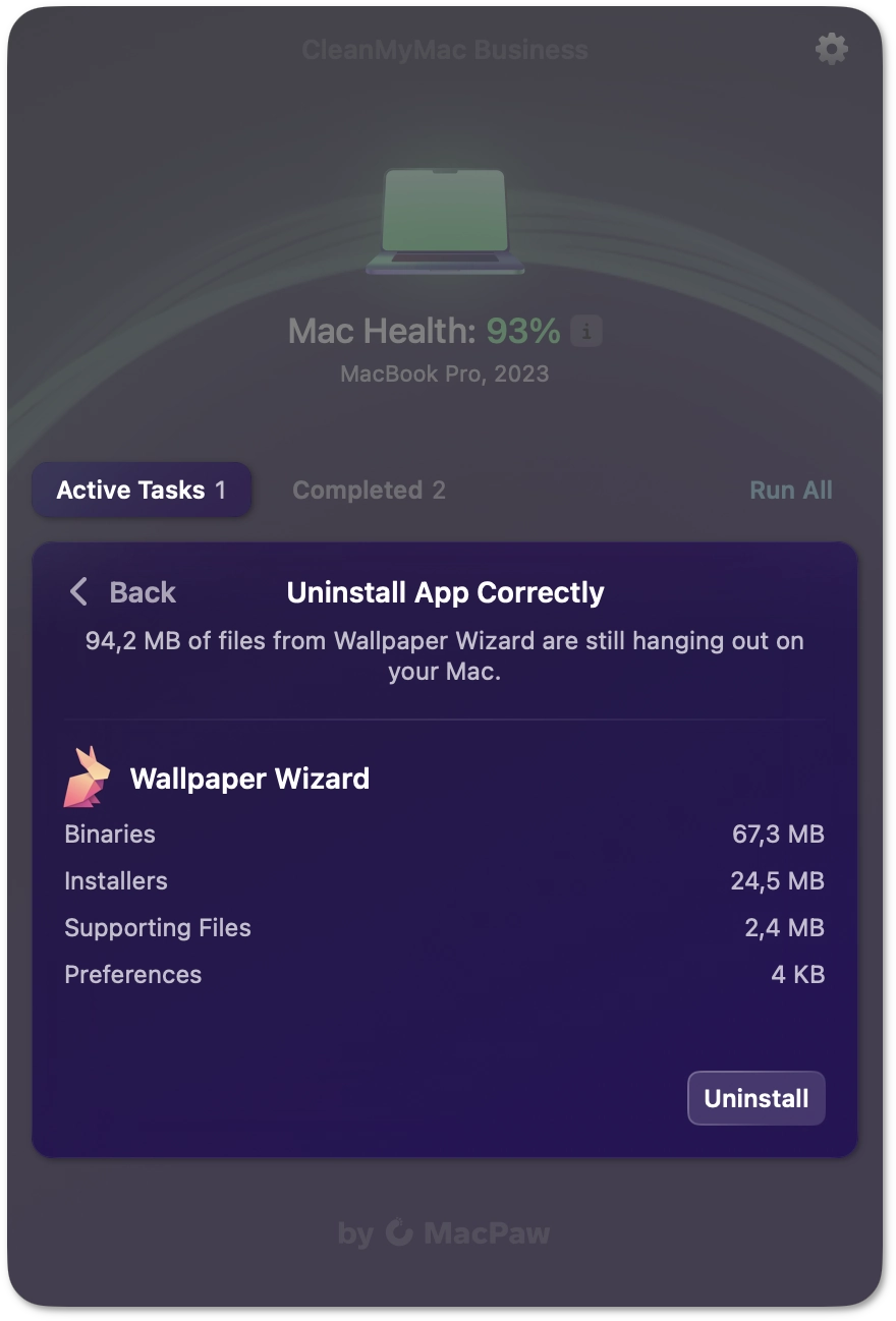 Uninstallation task details