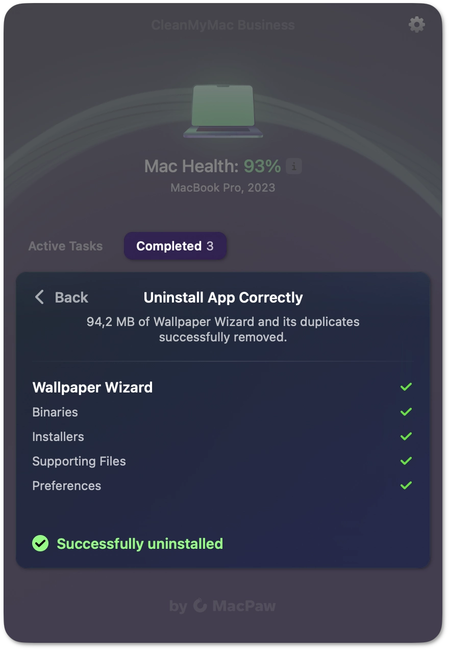 Uninstallation summary