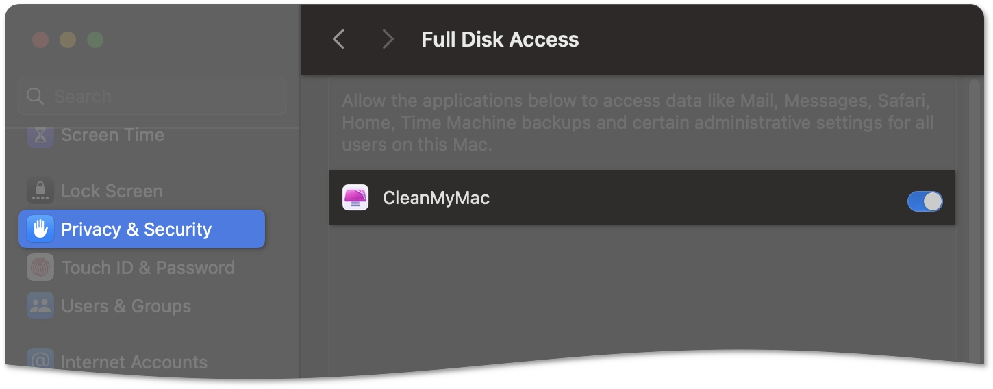 Full Disk Access for CleanMyMac